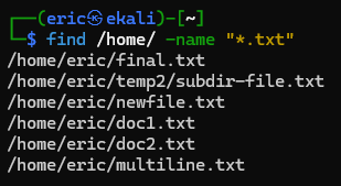 Linux find command output
