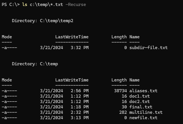 PowerShell Get-ChildItem recursive search