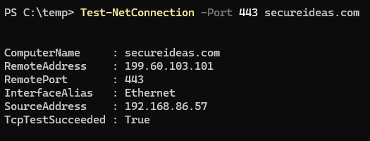 PowerShell Test-NetConnection output