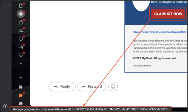 Example showing how hovering over a link reveals the true destination URL which does not match the displayed text