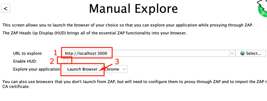 ZAP Manual Explore with URL and Launch Browser button