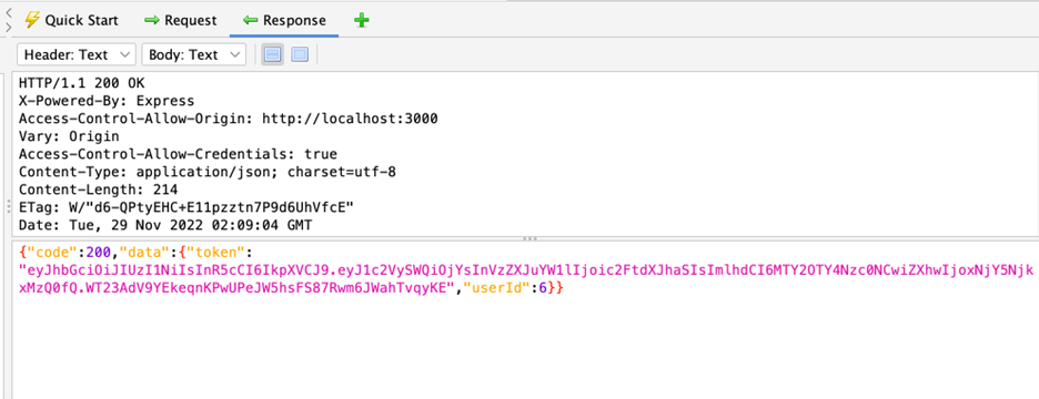 ZAP Response panel showing HTTP response details