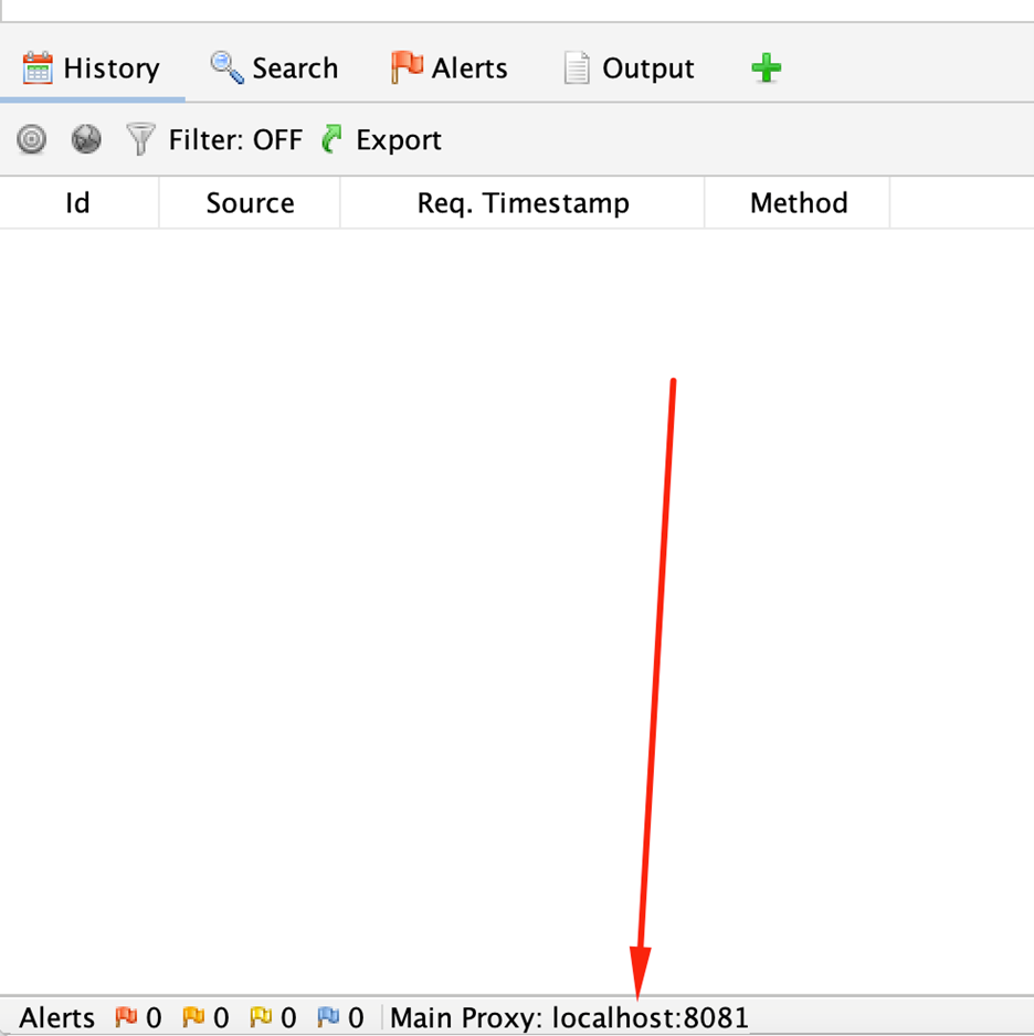 ZAP main window showing proxy port in the footer