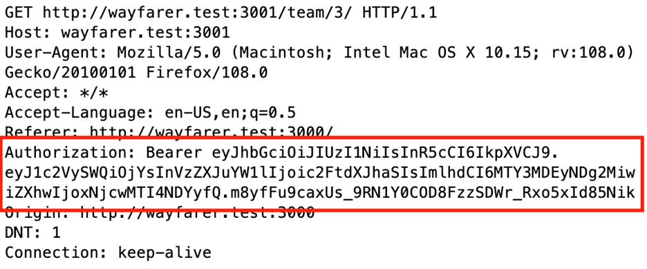 HTTP request with JWT bearer token in Authorization header