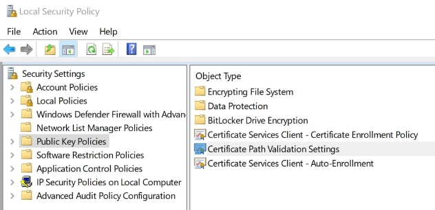 Local Security Policy Certificate Path Validation Settings