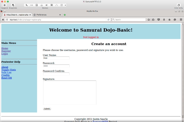 Dojo-basic web application login page