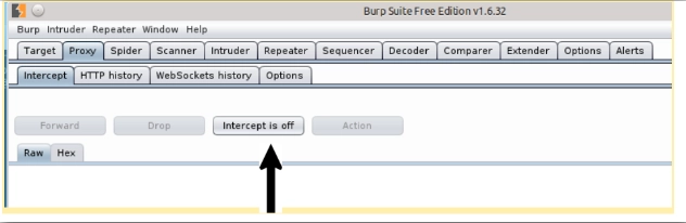 Burp Suite with intercept toggled off