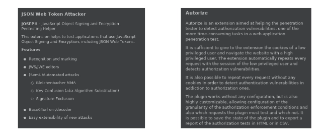 Burp Suite BApp Store showing the JSON Web Token Attacker and Autorize extensions