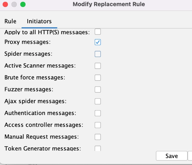 Replacer Initiators tab with only Proxy selected