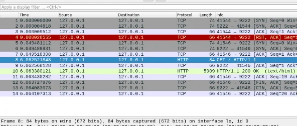 Full Wireshark packet capture showing the two clean TCP sessions for the optimized scan