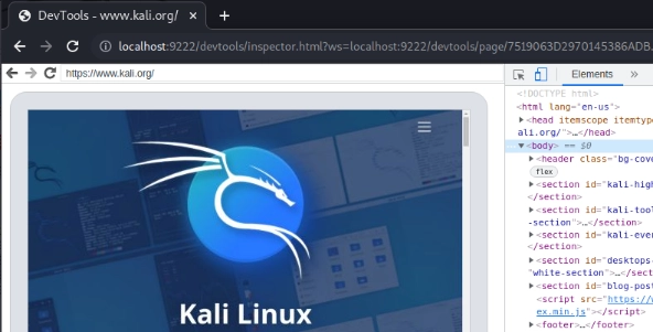 Chrome DevTools console connected to the remote debugging session showing the rendered page